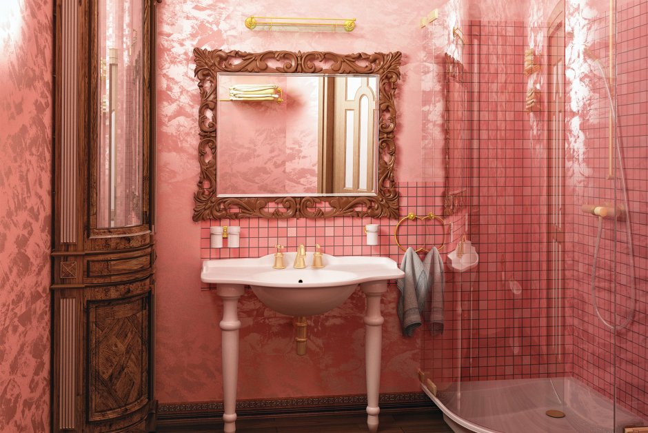 Розовый интерьер ванной комнаты