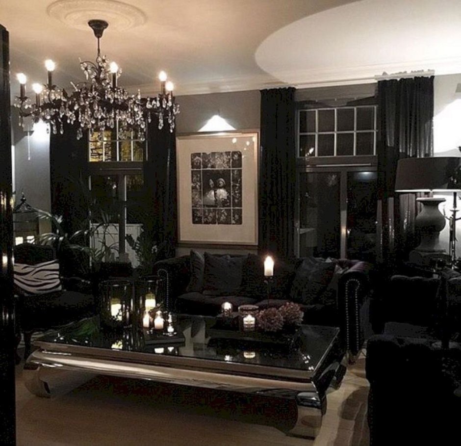 Викторианская Готика черный интерьер гостиной