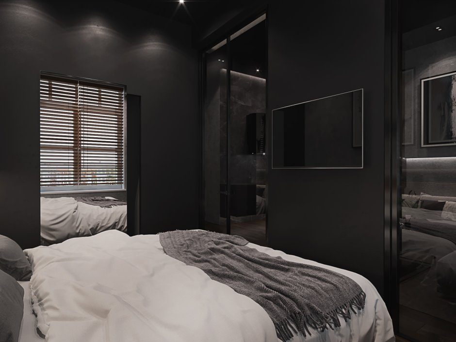 Кровать с окном в темном стиле