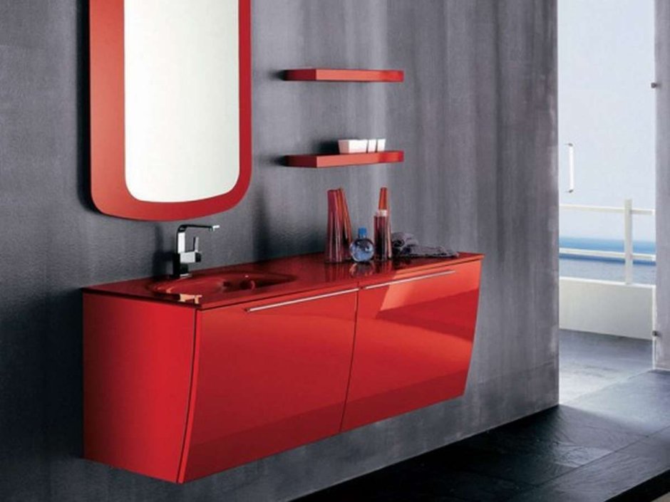 Мебель в ванную комнату красная
