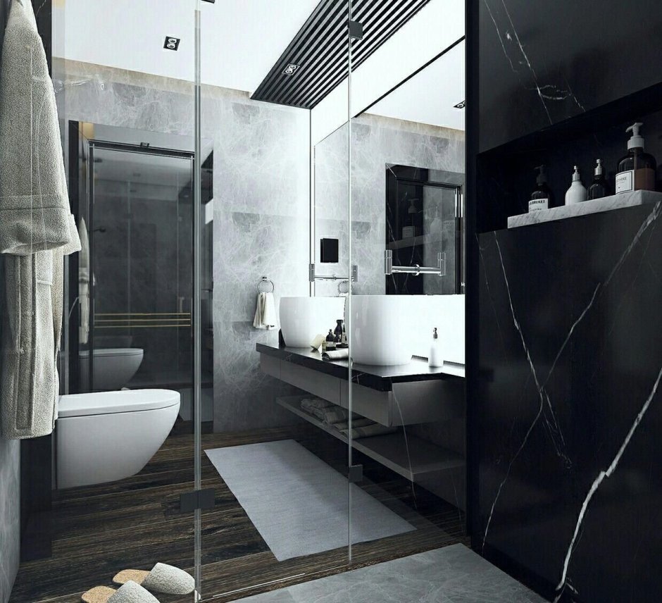 Черно серая ванная комната