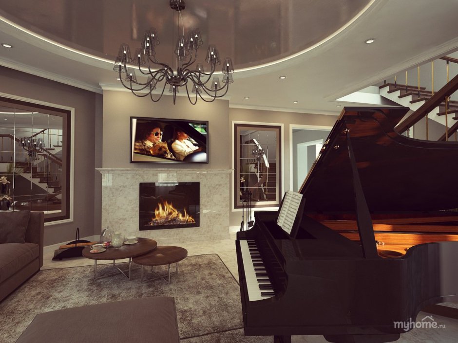 Современная гостиная с роялем