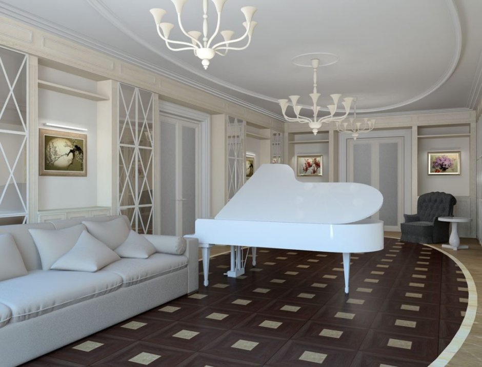 Гостиная с роялем в классическом стиле