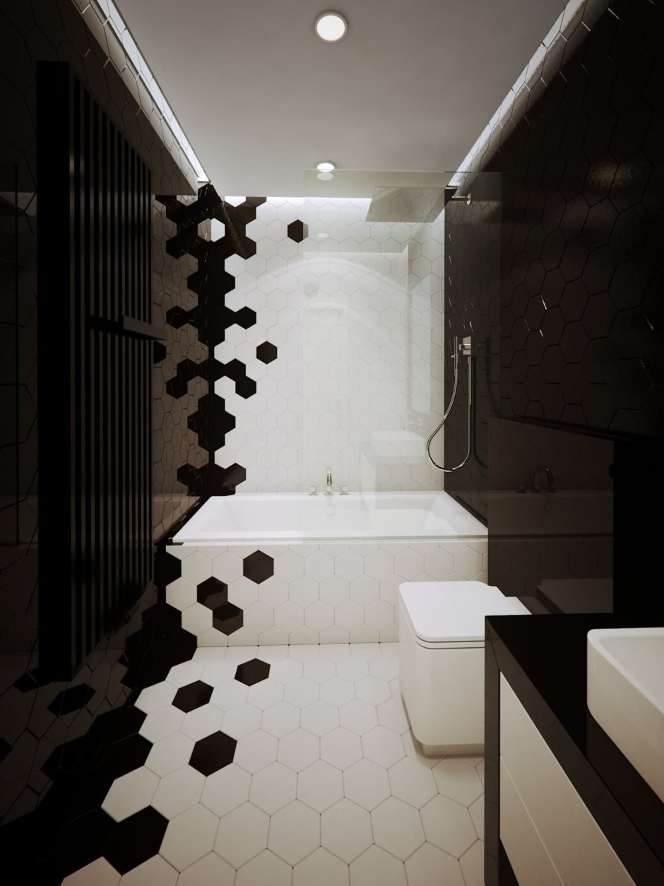 Дизайн ванной комнаты черно-белая
