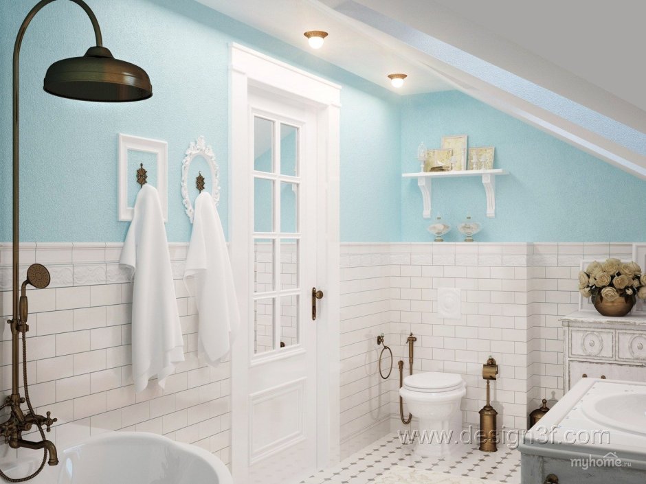 Ванная комната в стиле Прованс в голубом цвете
