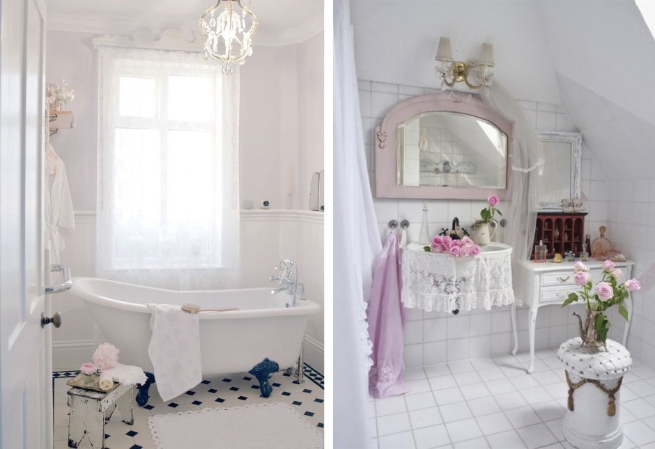 Интерьер ванной комнаты в стиле шебби Шик