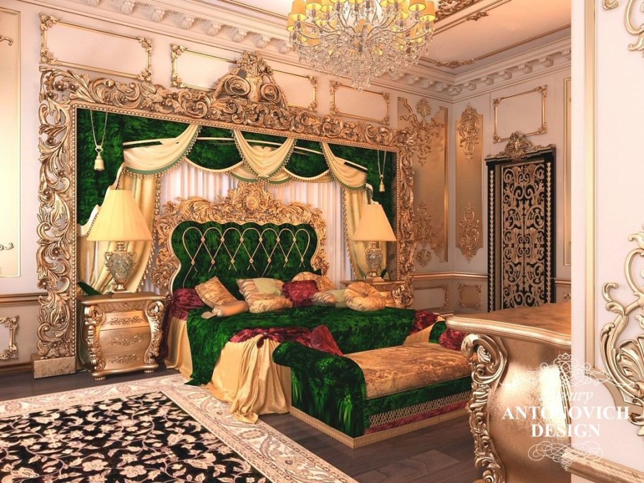 Спальня в стиле Барокко зеленая
