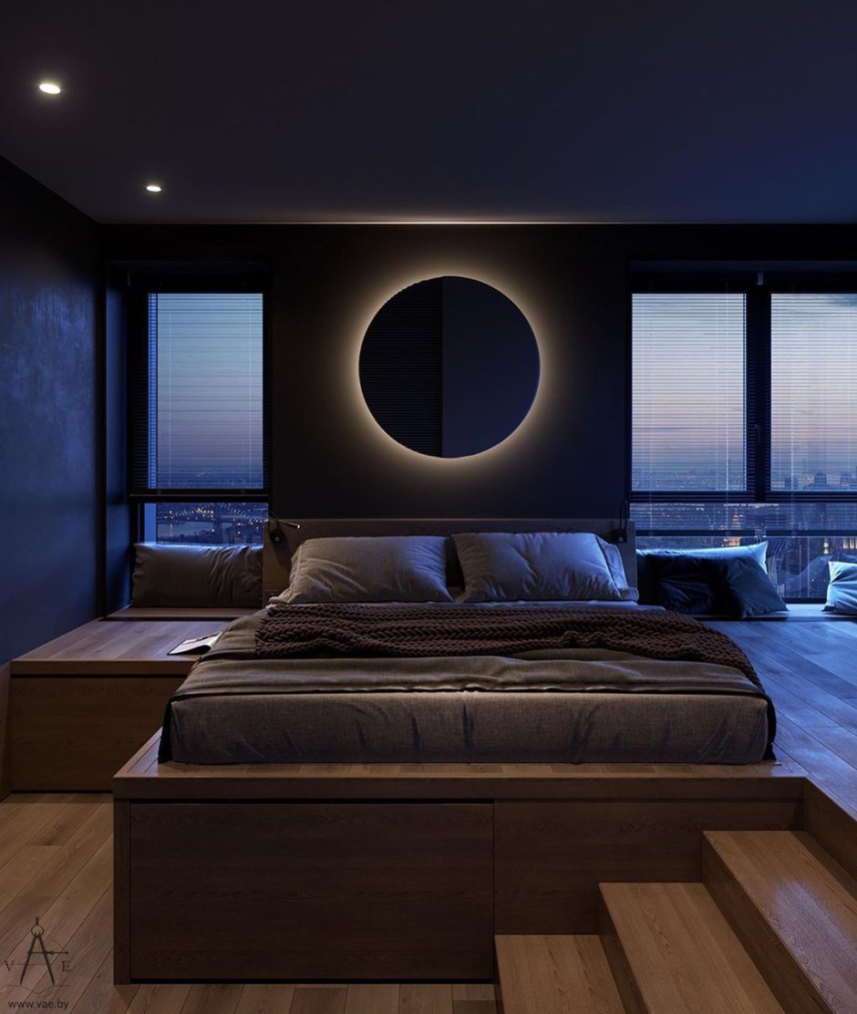 Спальня в темных тонах в современном стиле