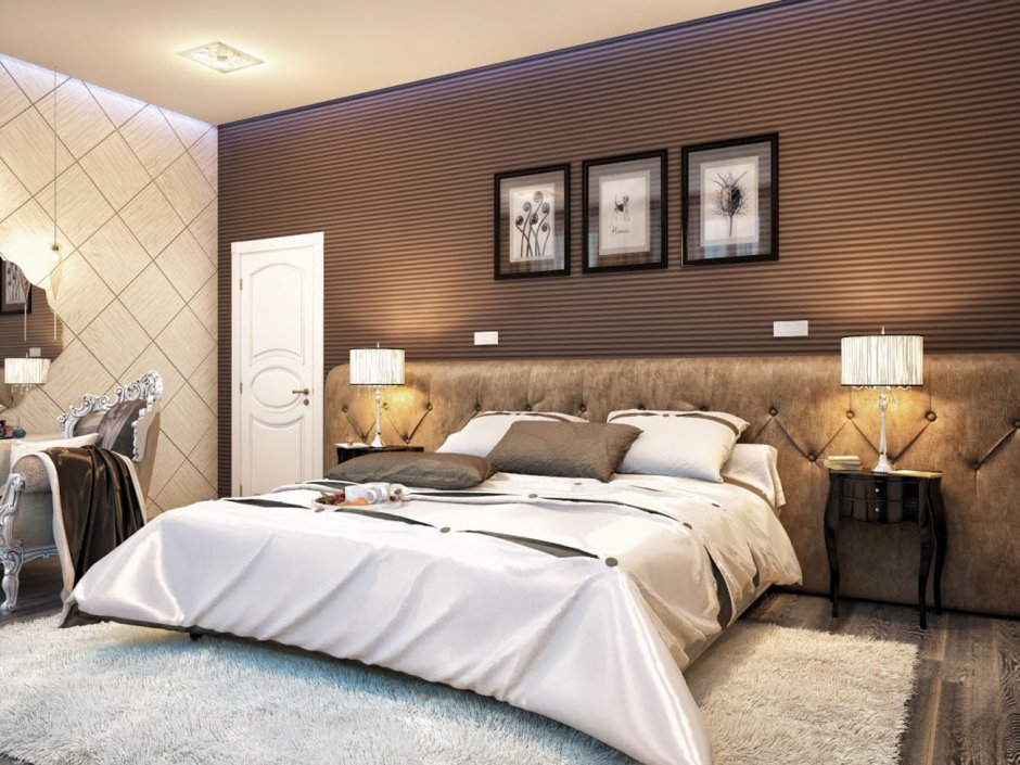 Спальня с комбинированными обоями в современном стиле