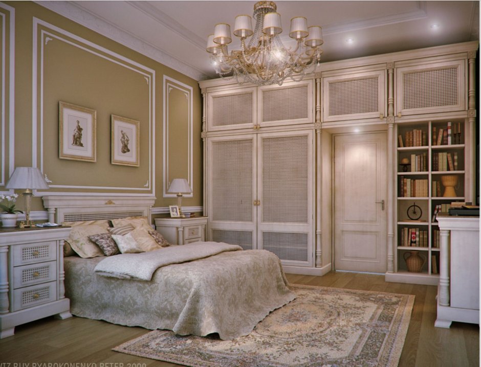 Спальня с гардеробной в современной классике