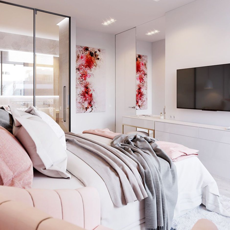 Спальня в бело розовых тонах современная