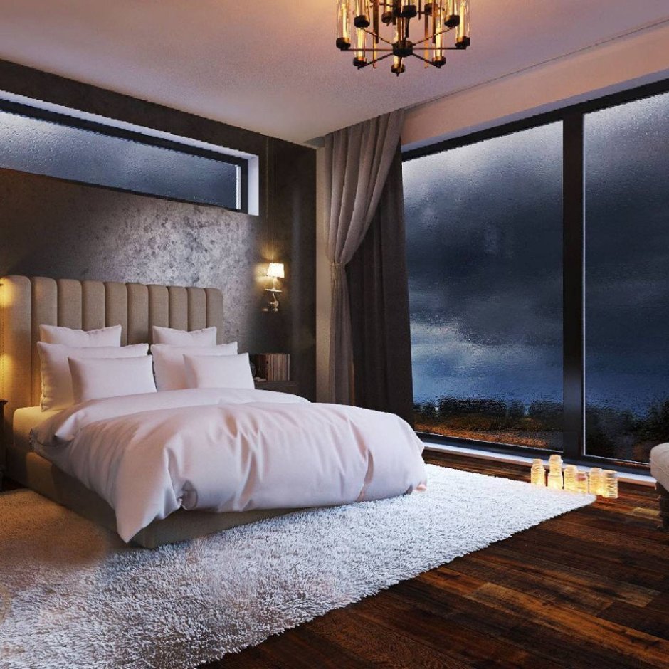 Спальня с большими окнами