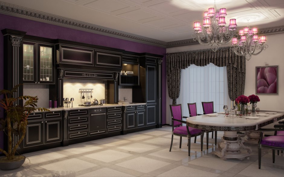 Фиолетовая кухня в классическом стиле