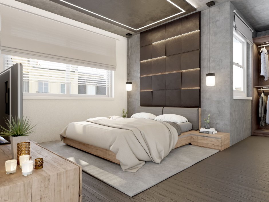 Спальня в стиле бетон