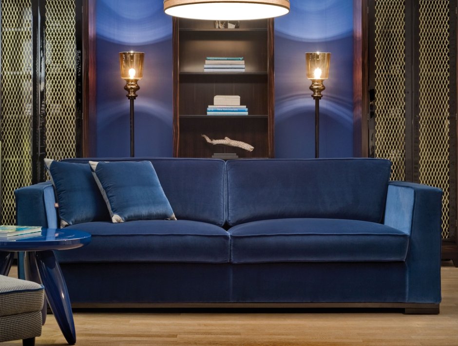 Синий диван современный
