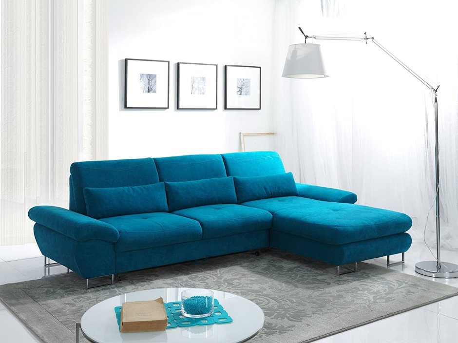 Угловой диван синего цвета