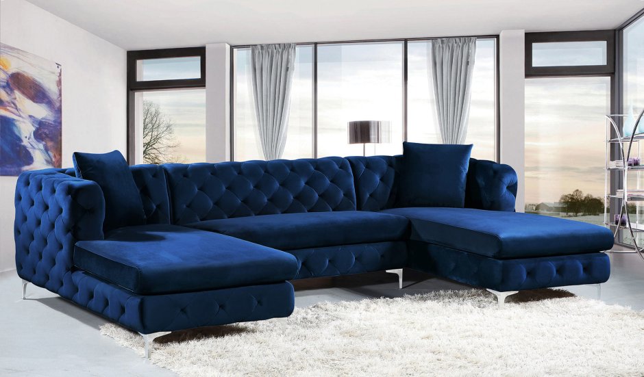 Красивая мягкая мебель в синем цвете