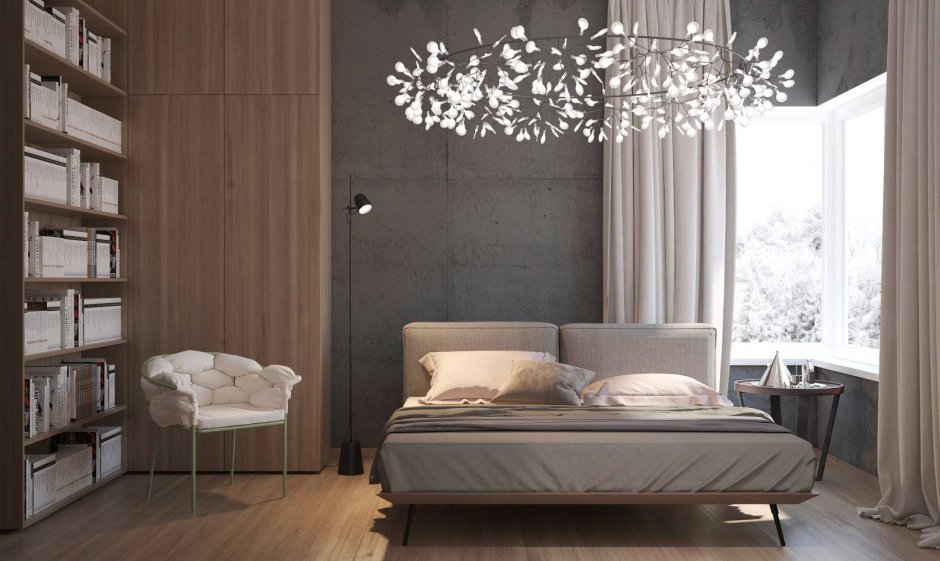 Современные светильники в интерьере спальни