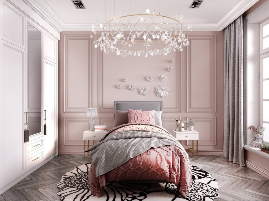 Спальня классическая в розовых тонах
