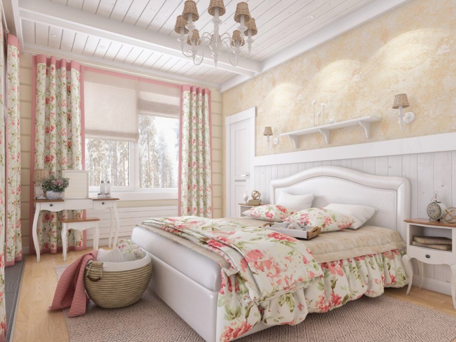 Спальня в стиле Прованс в малогабаритной комнате