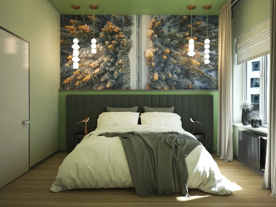 Стильные спальни с зелеными оттенками