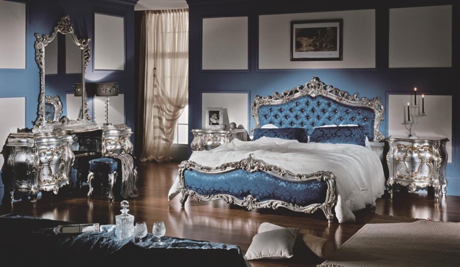 Мебель спальня в стиле Барокко голубая