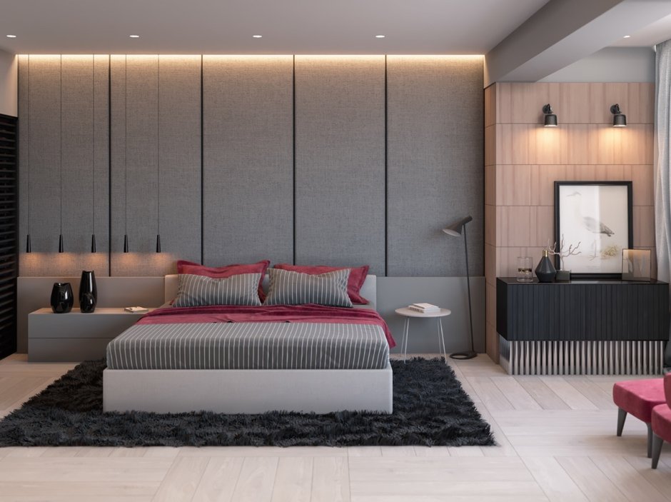 Спальня в стиле Модерн в серых тонах