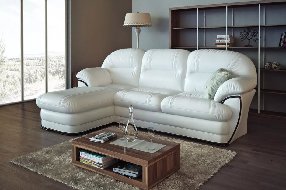 Мебель Баженовых угловой диван кожаный белый