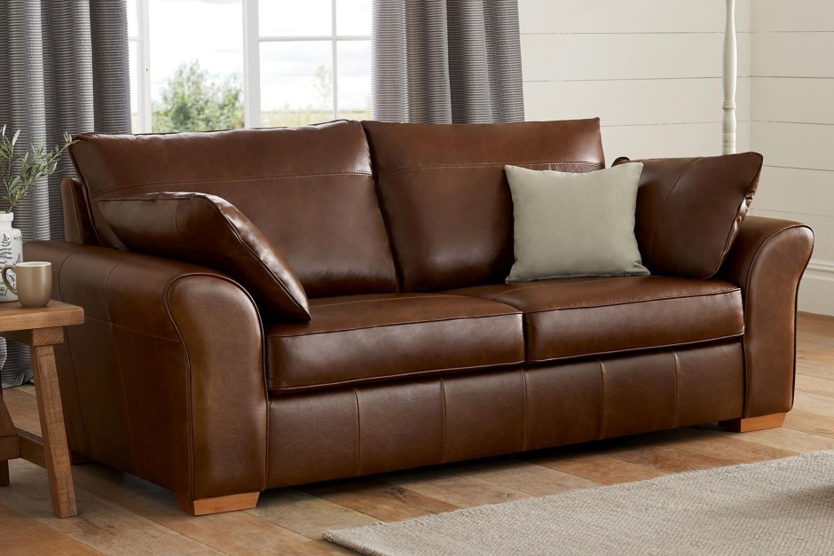Кожаный диван темно коричневый