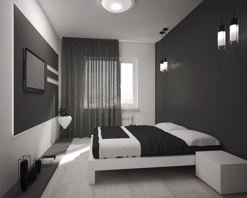 Черно белая спальня в стиле Минимализм