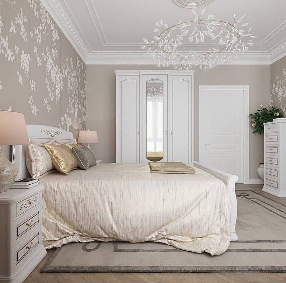 Современная спальня классика светлая дизайн инстаграмное