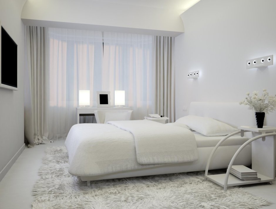 Спальня в белых тонах в современном стиле
