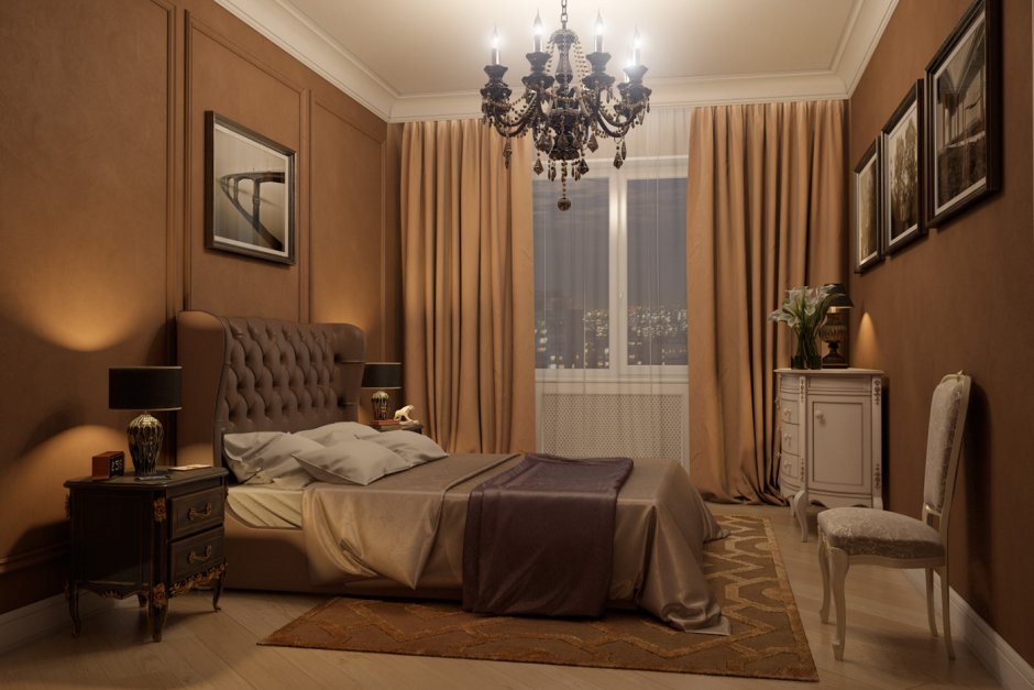 Спальня в коричневом цвете классика