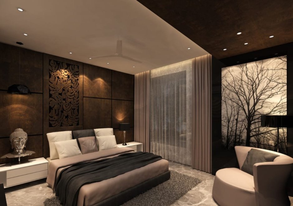 Спальня в коричневом стиле