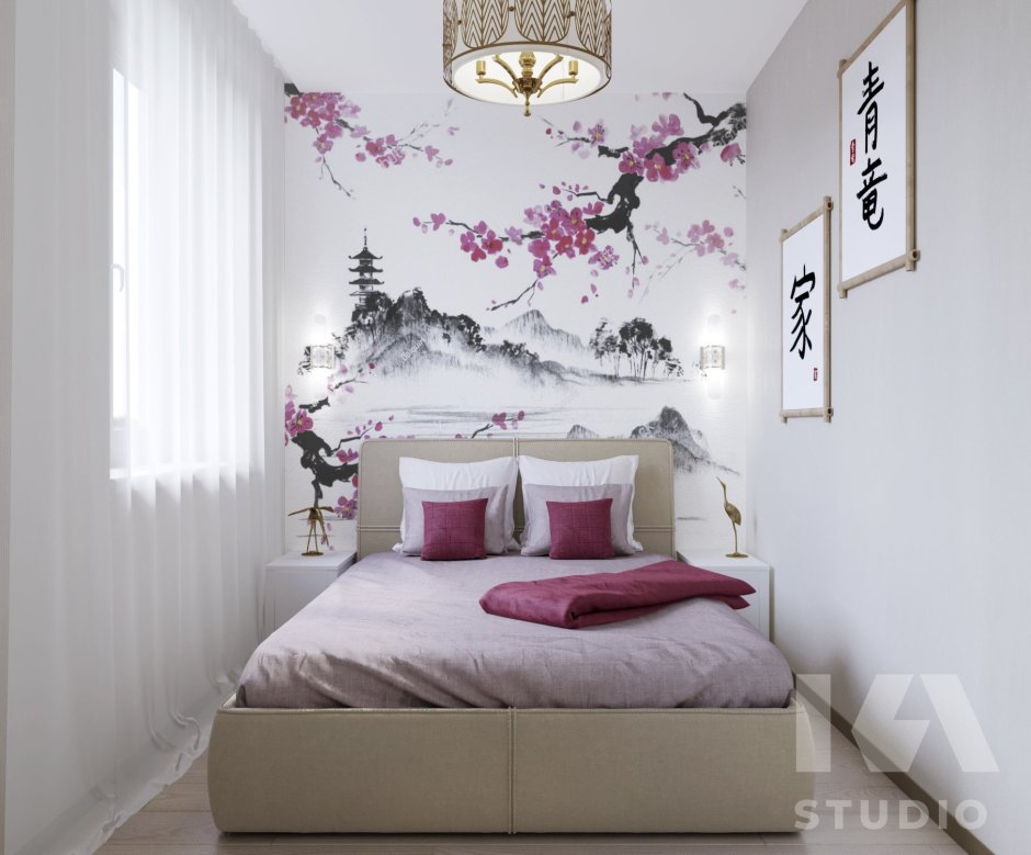 Спальня в стиле японской Сакуры
