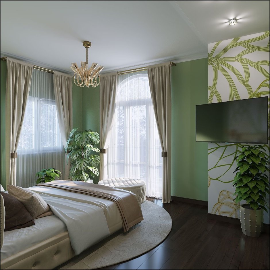 Зеленые шторы в спальню