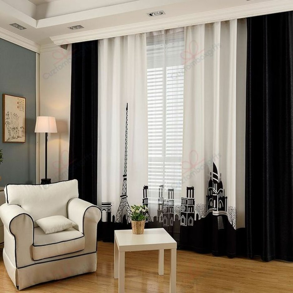 Черно белые шторы в гостиную