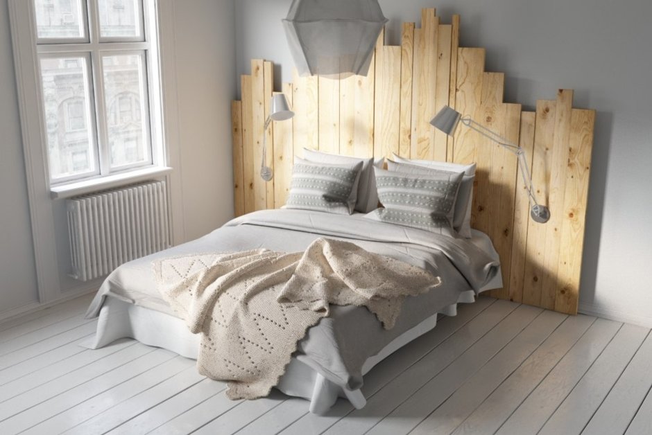 Деревянная кровать в скандинавском стиле
