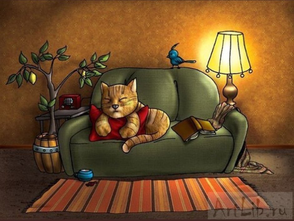 Уютный котик иллюстрация