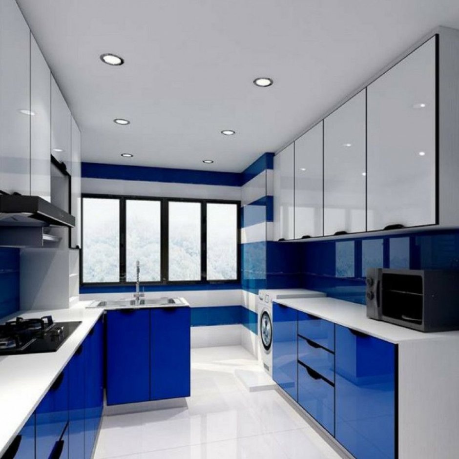 Кухня в бело синих тонах