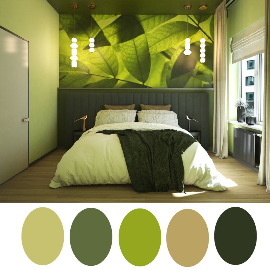 Спальня в коричнево зеленых тонах