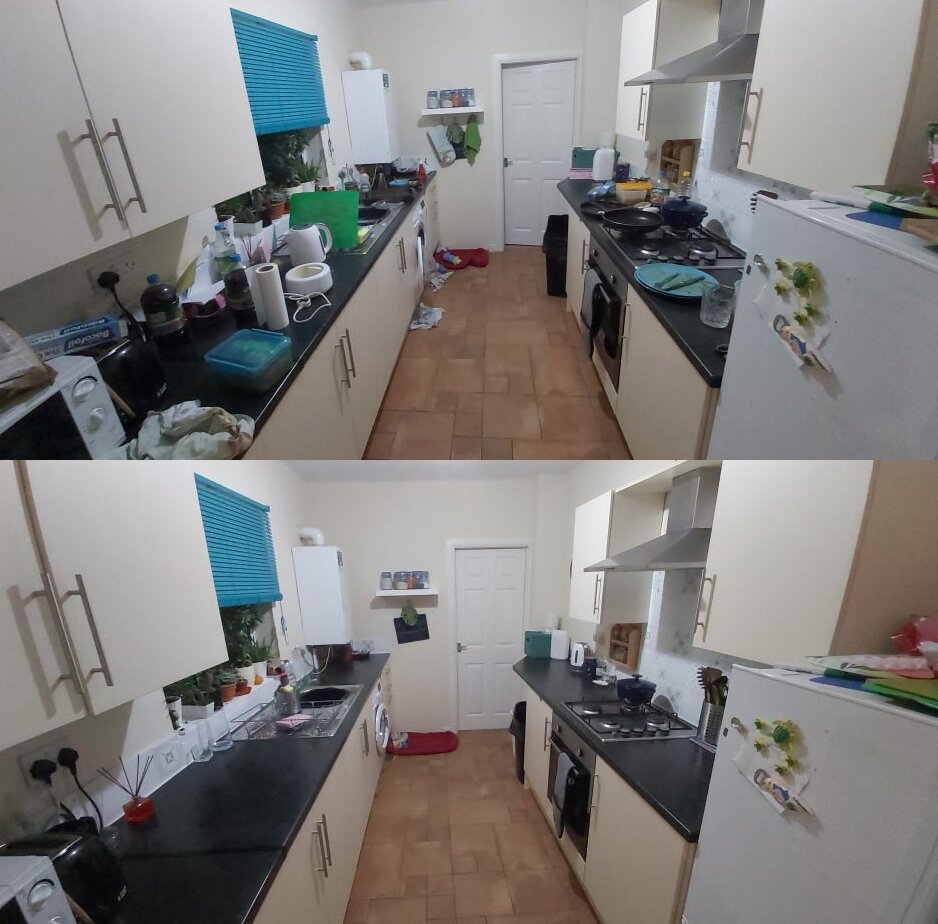Уборка кухни до и после