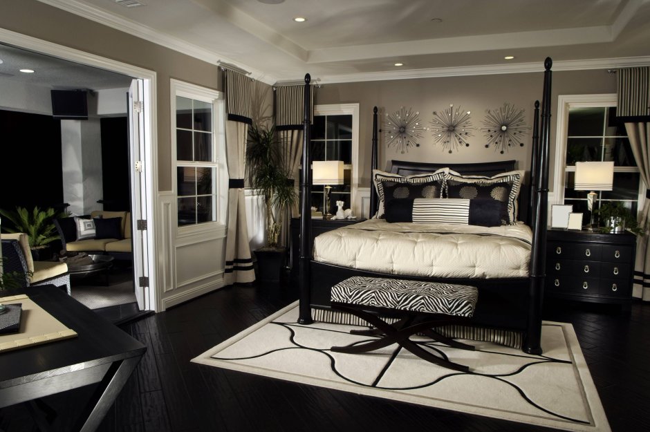 Спальня в стиле арт деко с белой мебелью