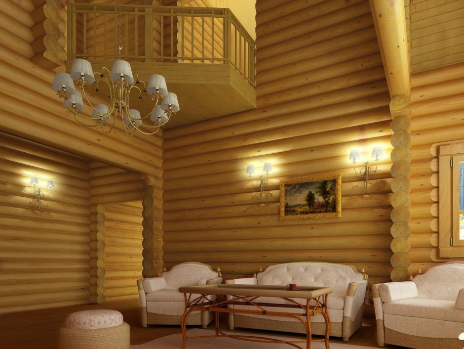 Деревянный дом из оцилиндрованного бревна внутри