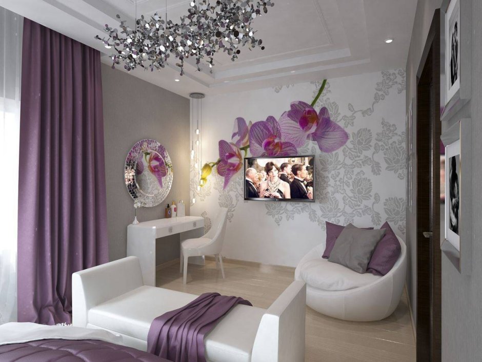 Гостиная спальня в фиолетовых тонах