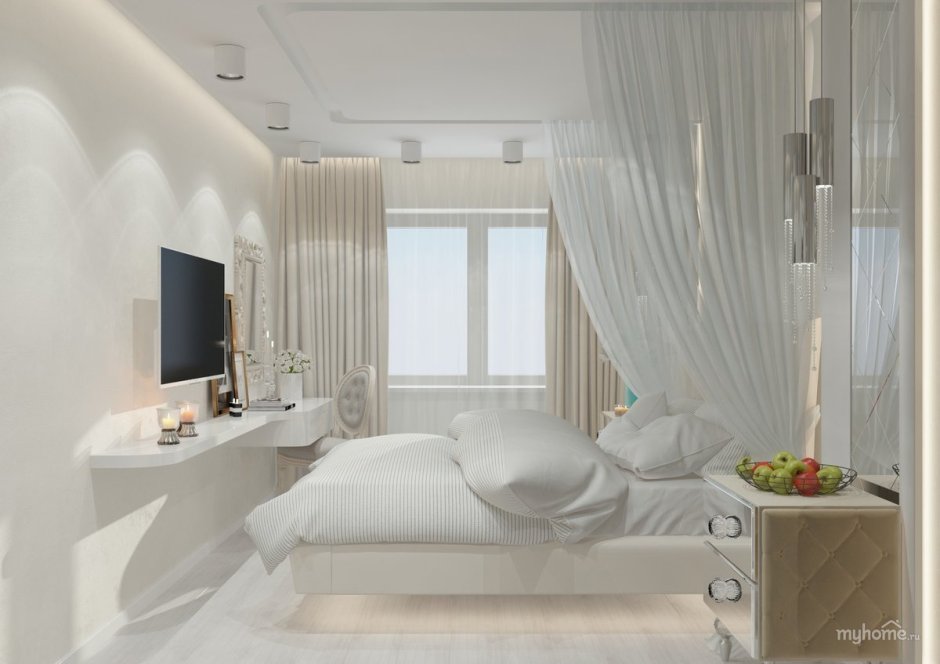 Белая спальня с балконом