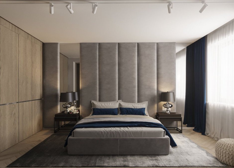Спальня с мягкими стеновыми панелями
