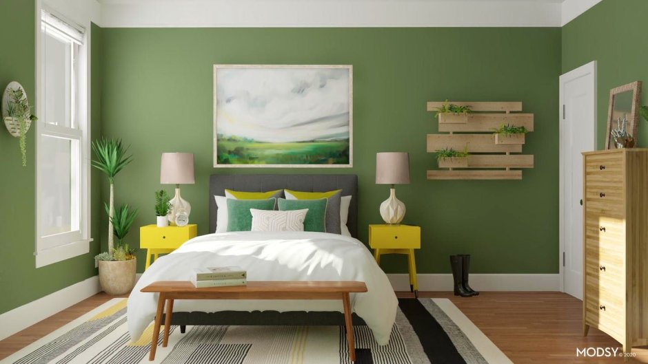 Mid Century Modern стиль зеленые стены