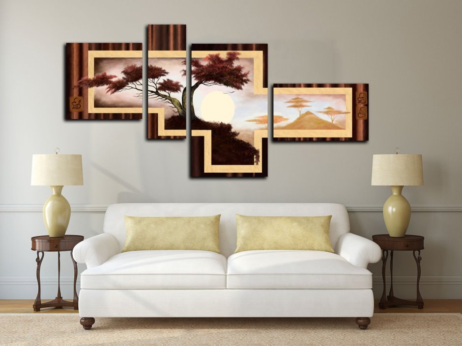 Картины над диваном в гостиной