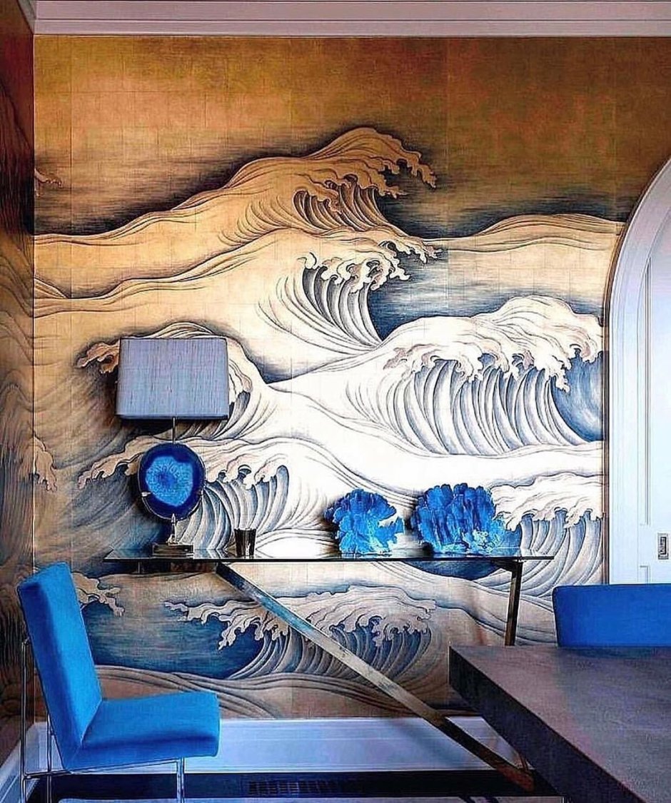 Роспись стен в интерьере в японском стиле